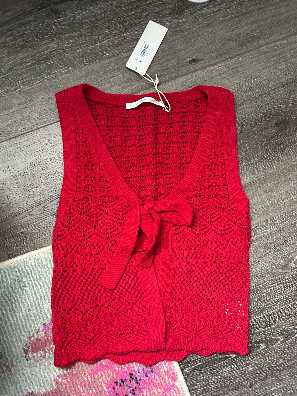 Altar’d State Crochet Red Knit Tie-Front Sweater Vest/Tank